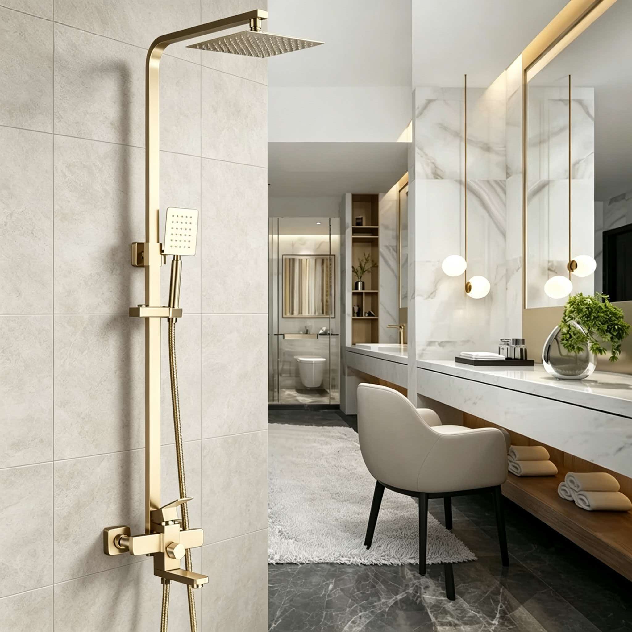 Home Bathroom Shower - Set shower emas stainless steel bertekanan
