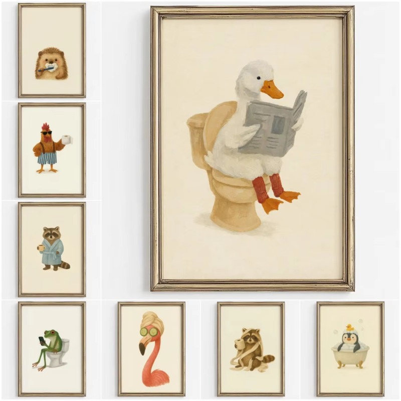Home Bathroom Pictures - 1 Buah Poster Hewan Lucu Tanpa