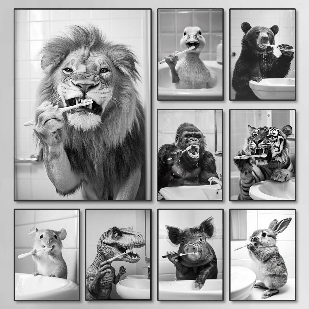 Home Bathroom Pictures - Poster Sikat Gigi Lucu Hitam Putih