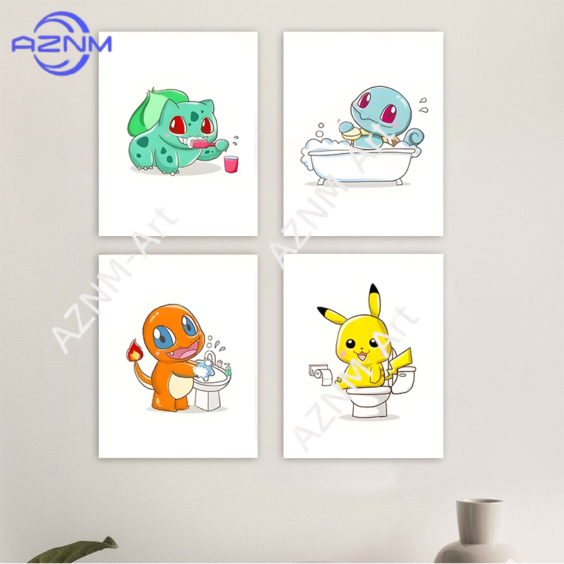 Home Bathroom Pictures - Lukisan Kanvas Lucu Kartun Pokemon Poster